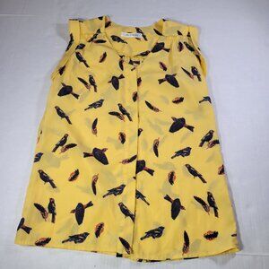 Acewin Yellow Sleeveless Bird Print Blouse Top NO SIZE TAG SEE MEASUREMENTS